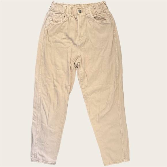 H&M Beige Baggy Mom Jeans with Elastic Waist size 4 - Picture 1 of 3